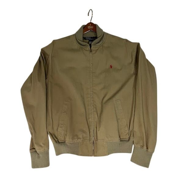 VTG NWT Polo Ralph Lauren Jacket Mens Khaki Brown Full Zip 90s Y2K Medium - Picture 1 of 4